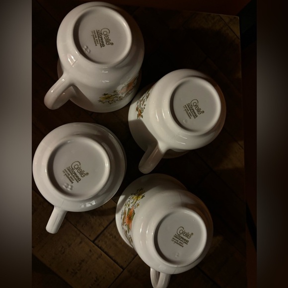 Vintage 1980s Corelle Indian Summer Set of 4 Coffee Mugs Tea Cups Orange Green - Picture 4 of 7